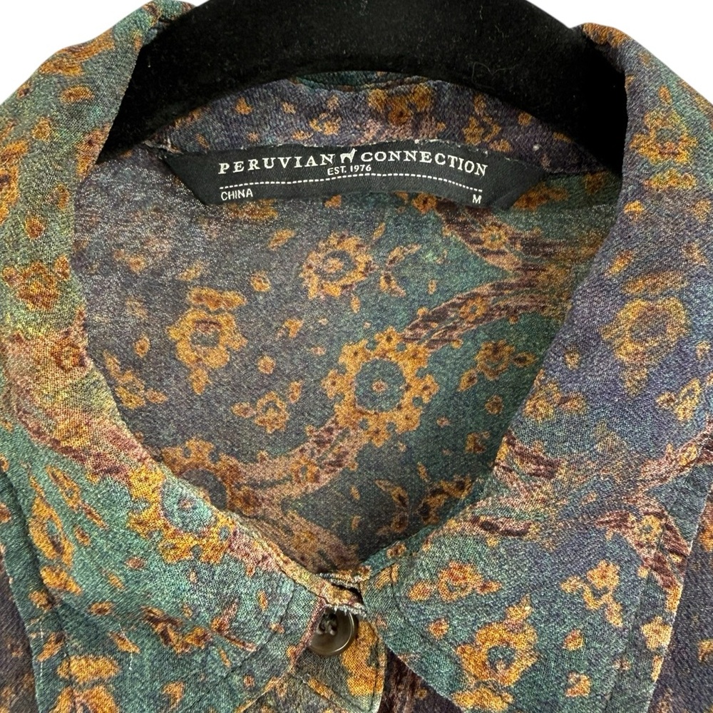 Peruvian Connection Boho Paisley Button Down Blou… - image 4